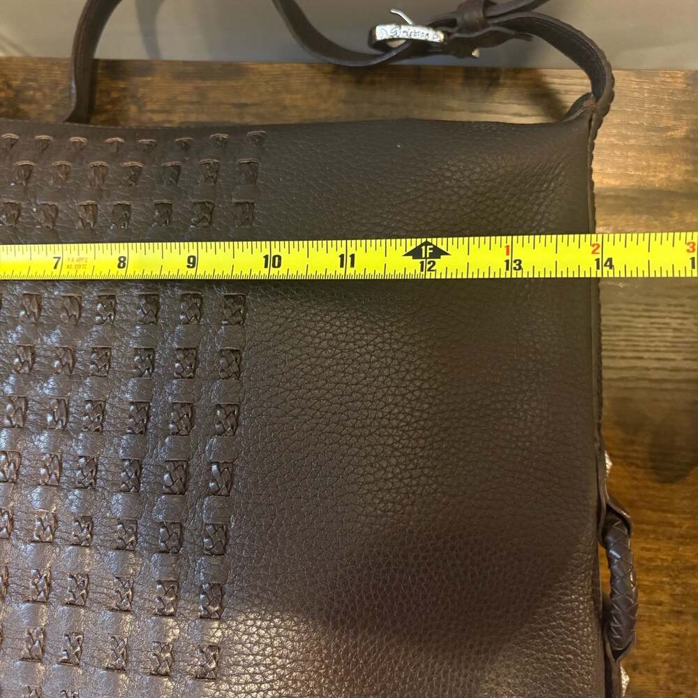 Brighton Brown Leather Shoulder Tote Bag Woven Braided Front - Picture 13 of 15